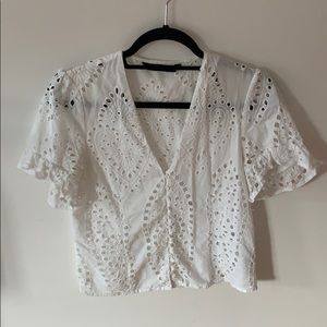 Zara white button front lace blouse